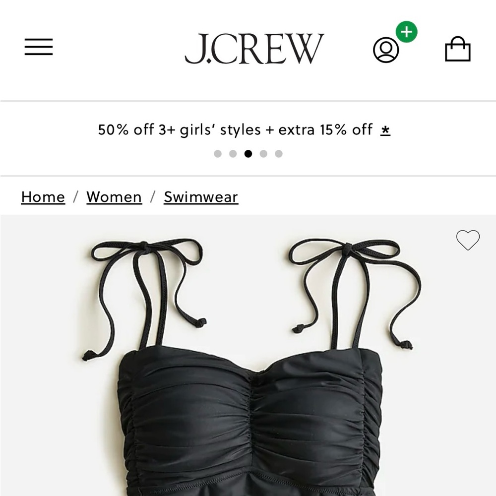 NWT J Crew black runched one piece swimsuit